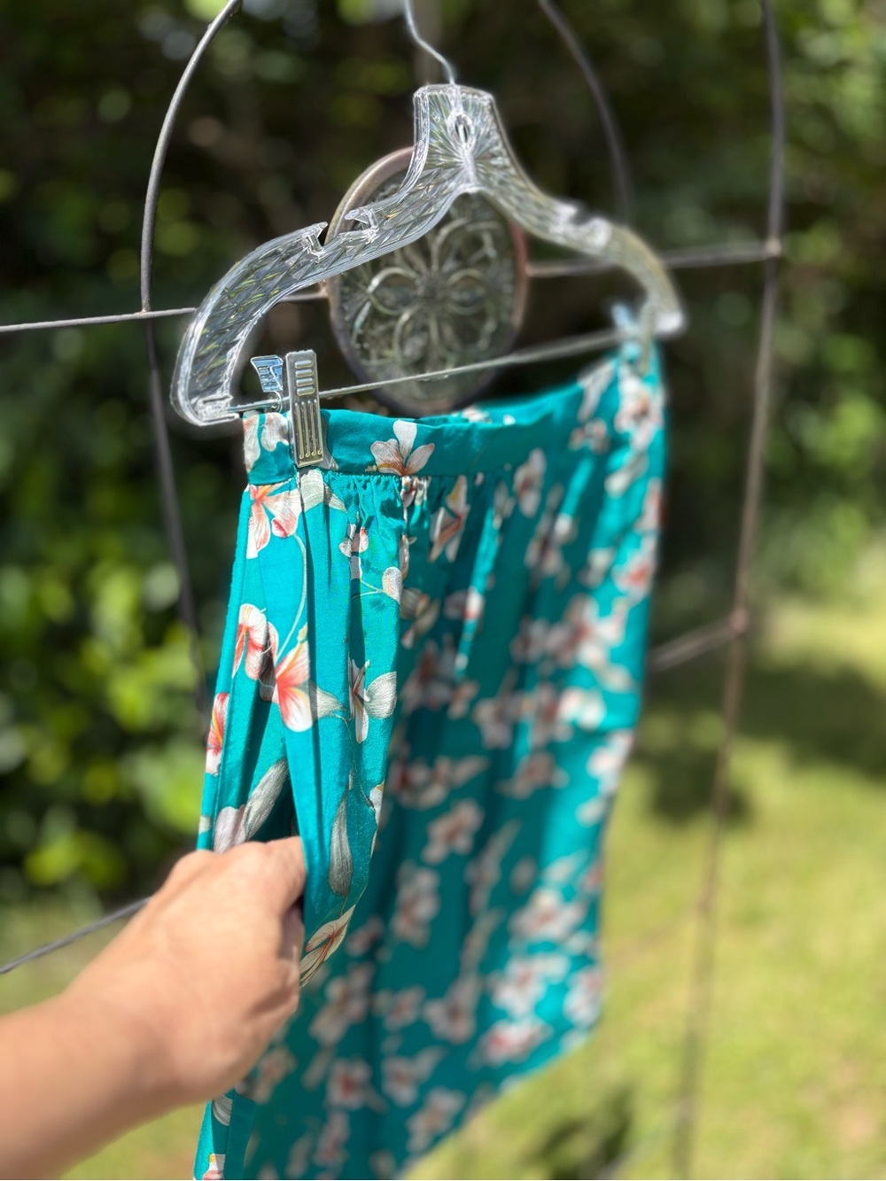 Vintage Women’s Floral Teal Midi Skirt Hawaiian Summer Lightweight A-Line Retro - Picture 5 of 12
